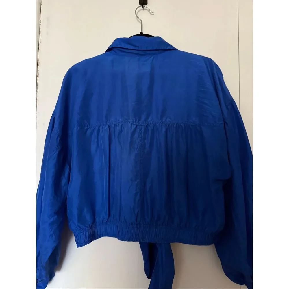 Brannan Street 100% Silk Tie Front Blouse Cobalt Blue Women’s Medium